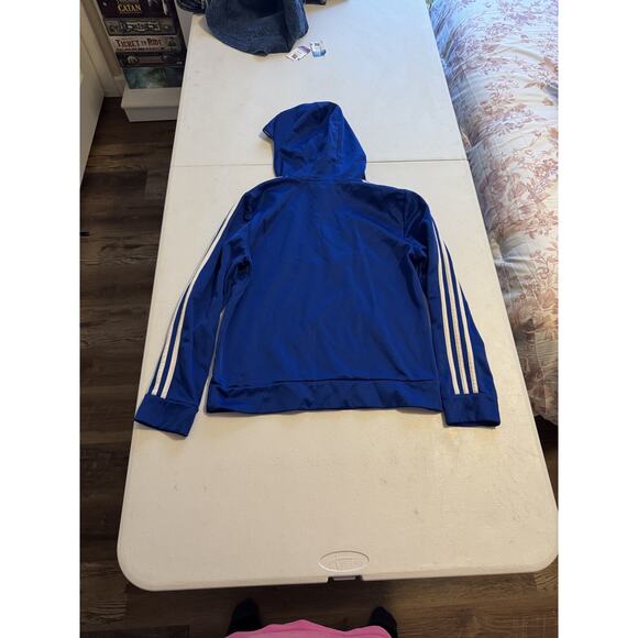 Adidas Kid’s Active Fleece Pullover Hoodie Royal Blue/White Medium - Picture 2 of 5